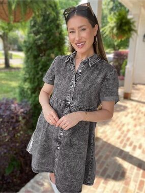 Amazon Essentials Washed Black Denim Shirt Dress